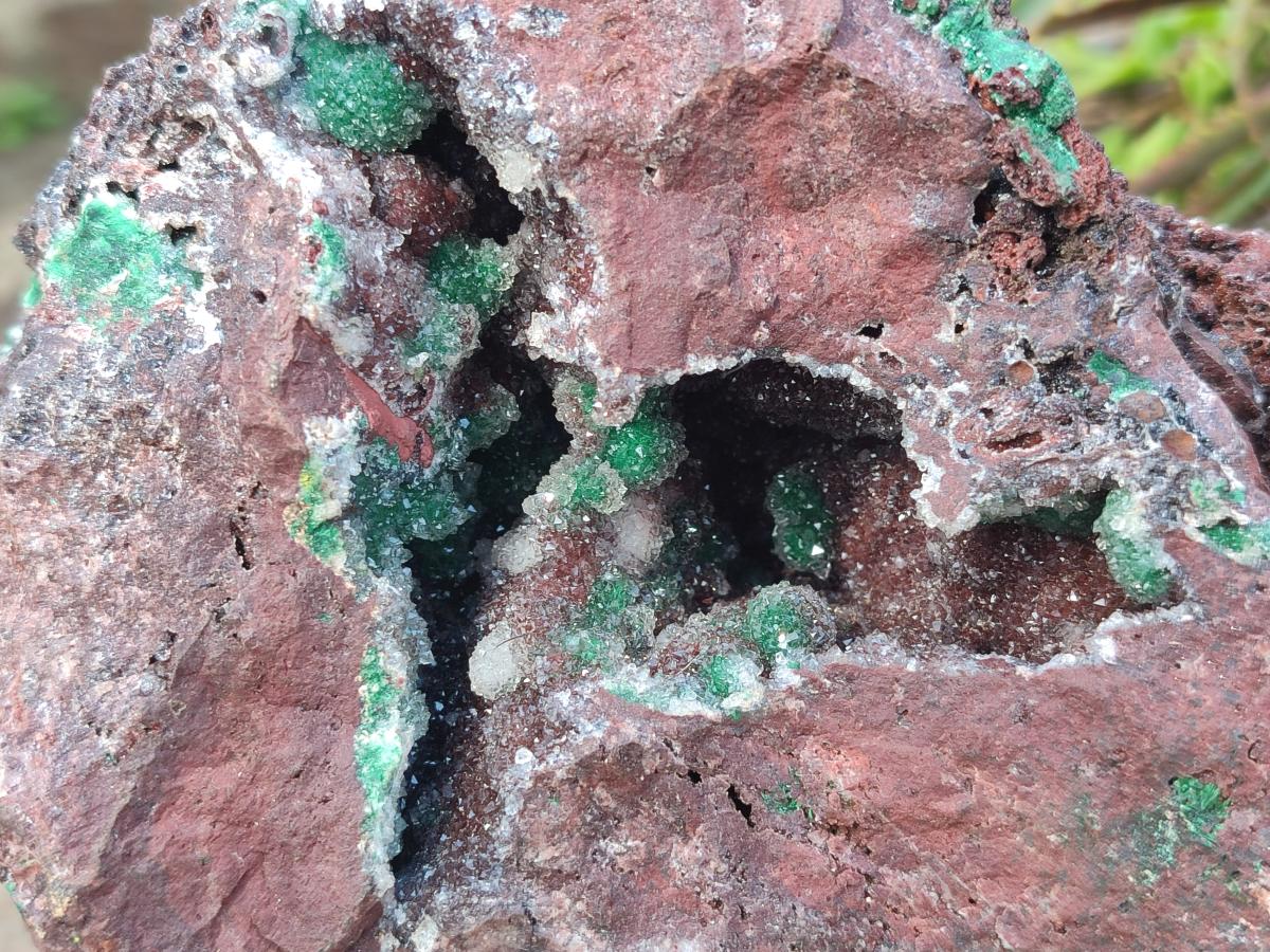 Natural Large Ball Malachite Specimen with Drusy Quartz on Red Dolomite x 1 From Mindingi Mine, Kambove, Congo