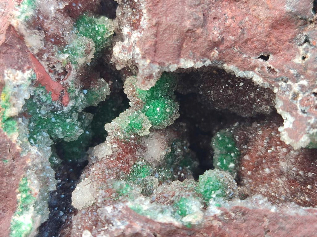 Natural Large Ball Malachite Specimen with Drusy Quartz on Red Dolomite x 1 From Mindingi Mine, Kambove, Congo