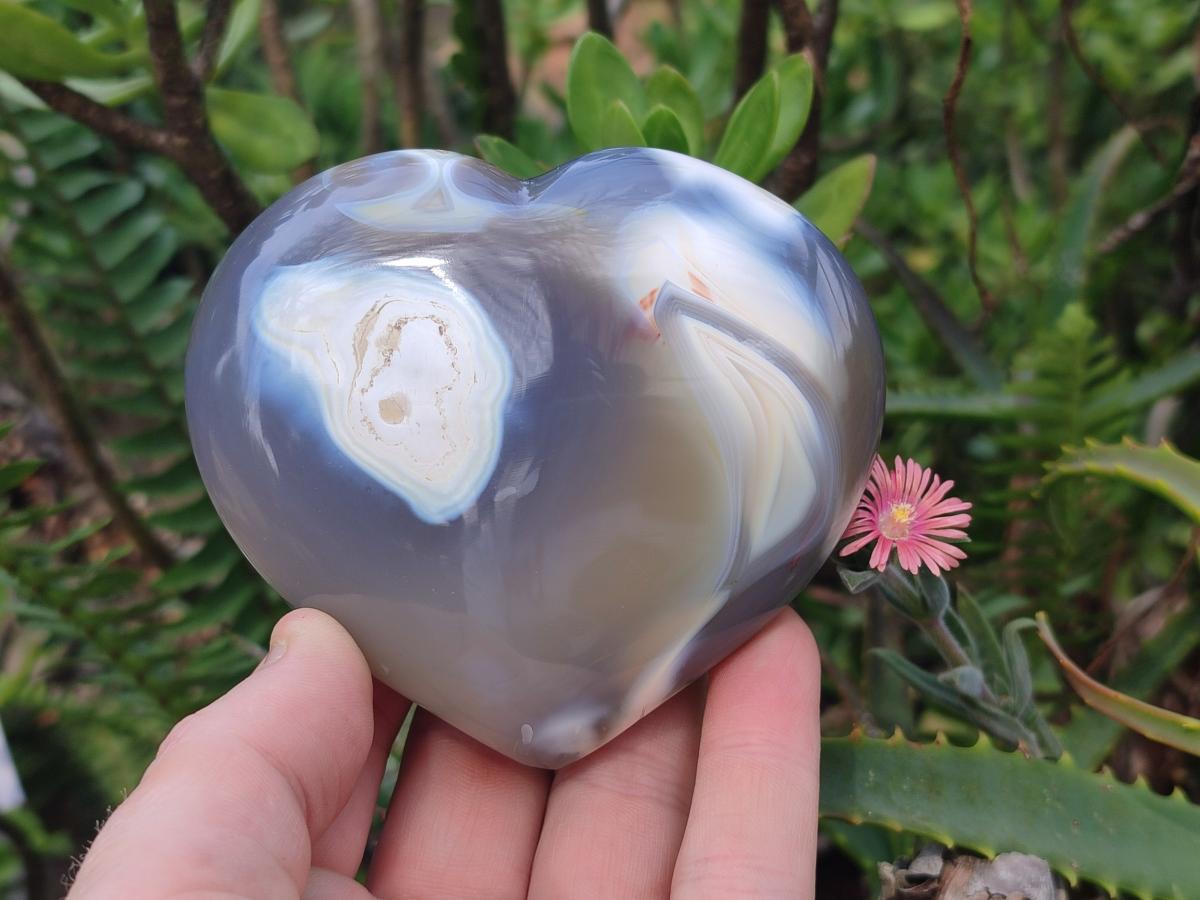 Polished Banded Agate Hearts x 6 From Madagascar