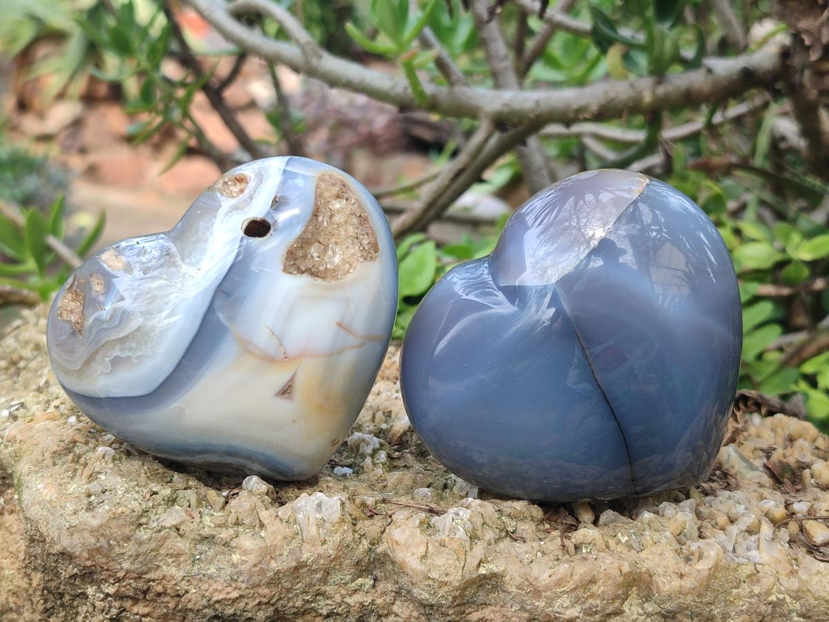 Polished Banded Agate Hearts x 6 From Madagascar