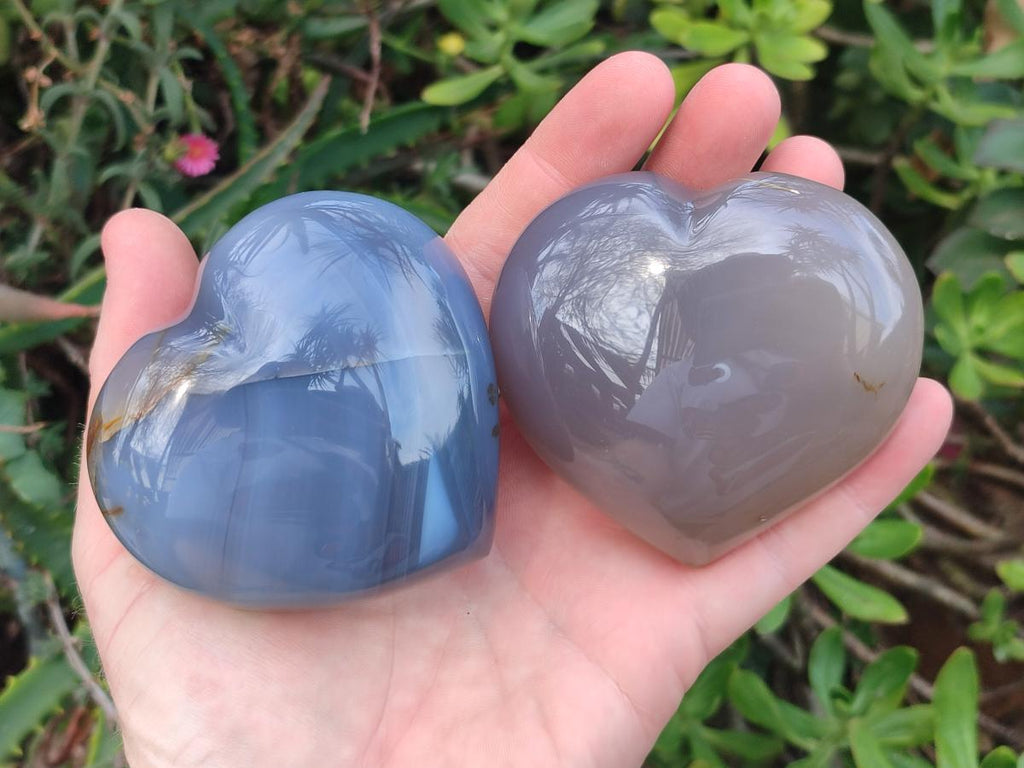 Polished Banded Agate Hearts x 6 From Madagascar