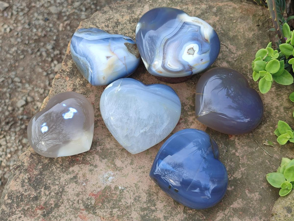 Polished Banded Agate Hearts x 6 From Madagascar