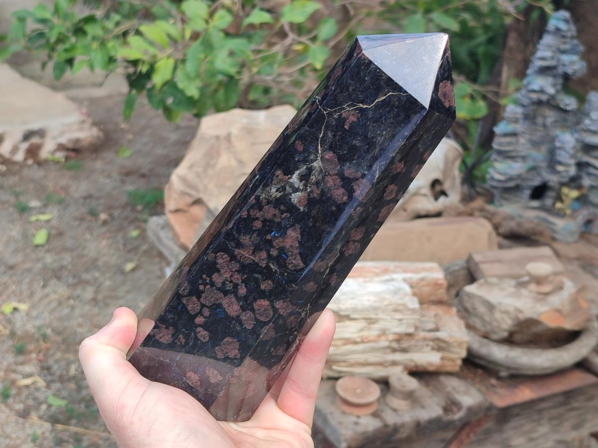 Polished Large Rare "Water Sapphire" Tower with Sillimanite Spots x 1 From Ambatofinandrahana, Madagascar