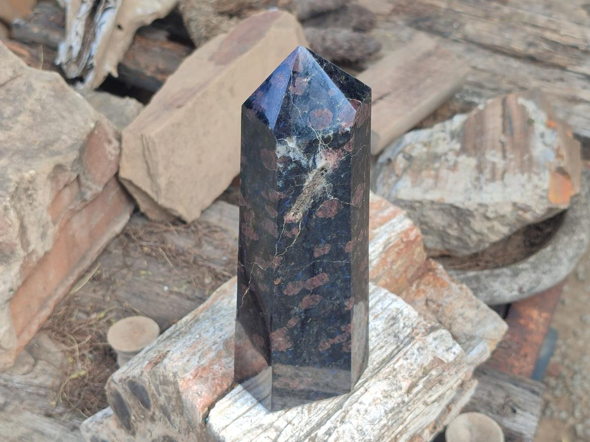 Polished Large Rare "Water Sapphire" Tower with Sillimanite Spots x 1 From Ambatofinandrahana, Madagascar