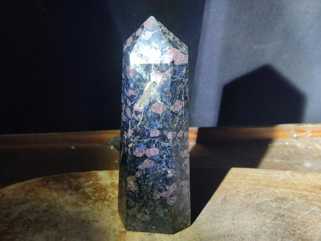 Polished Large Rare "Water Sapphire" Tower with Sillimanite Spots x 1 From Ambatofinandrahana, Madagascar