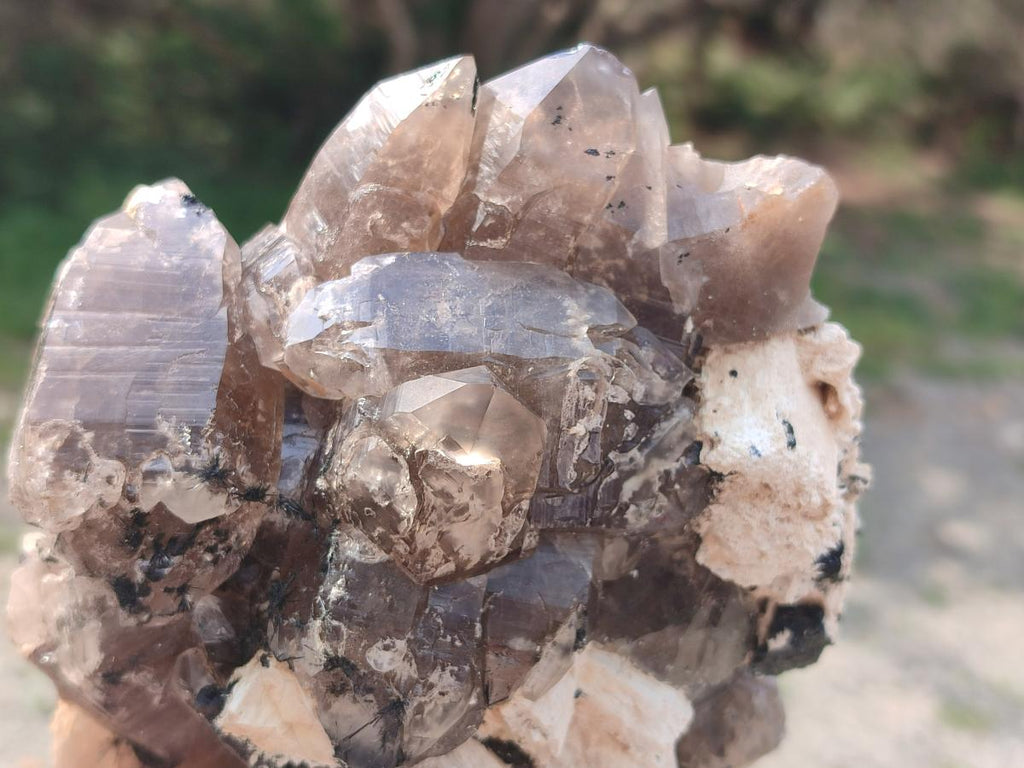 Natural Smokey Quartz Clusters with Feldspar and Schorl Black Tourmaline x 3 From Erongo, Namibia