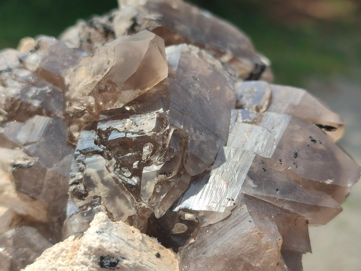 Natural Smokey Quartz Clusters with Feldspar and Schorl Black Tourmaline x 3 From Erongo, Namibia