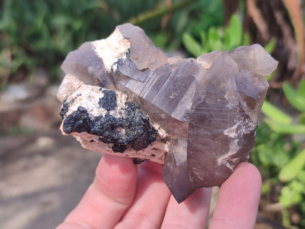 Natural Smokey Quartz Clusters with Feldspar and Schorl Black Tourmaline x 3 From Erongo, Namibia