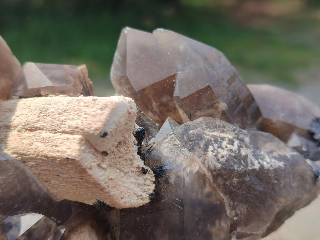 Natural Smokey Quartz Clusters with Feldspar and Schorl Black Tourmaline x 3 From Erongo, Namibia