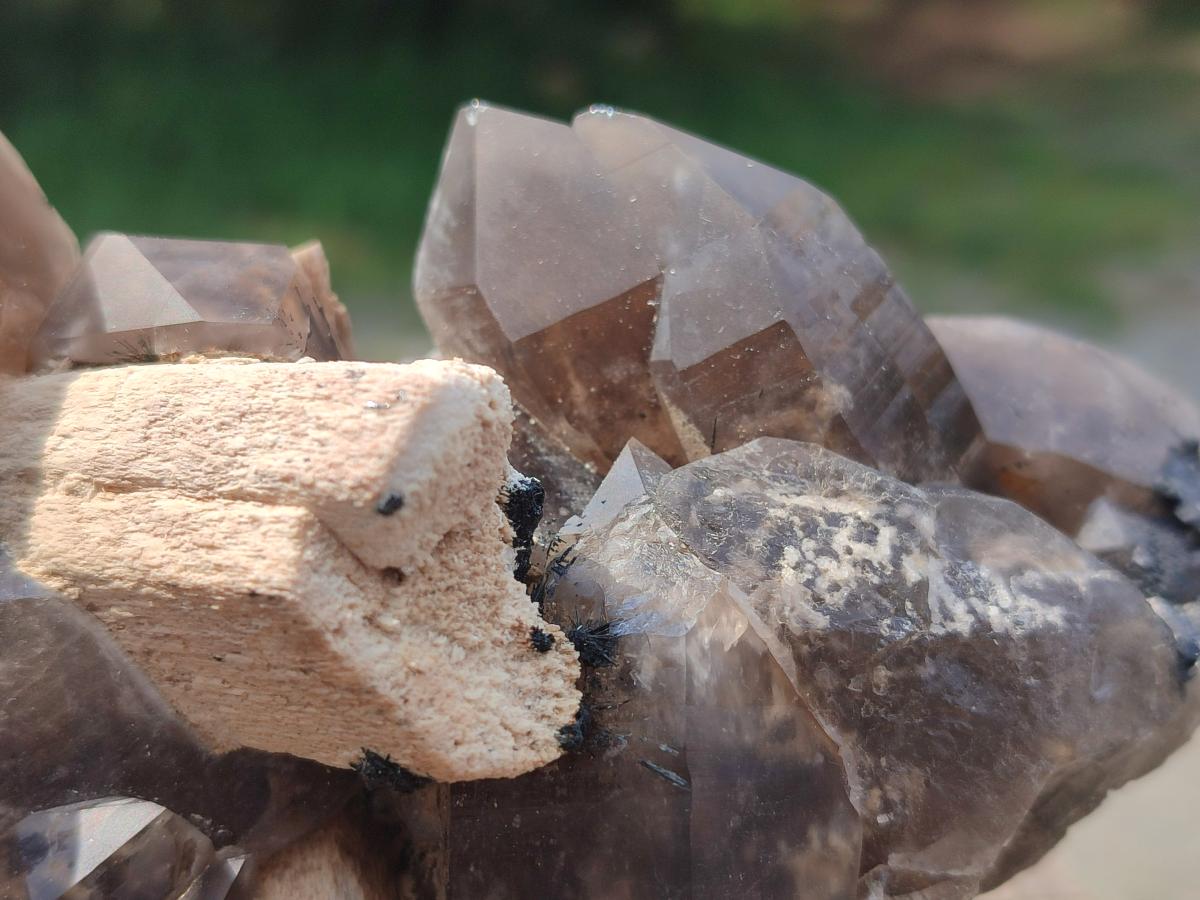 Natural Smokey Quartz Clusters with Feldspar and Schorl Black Tourmaline x 3 From Erongo, Namibia