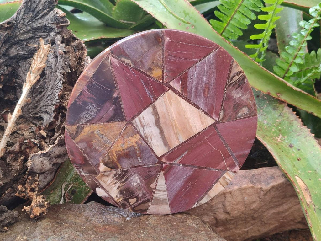 Hand Made Red Podocarpus Petrified Wood Conglomerate Plaques x 2 From Mahajanga, Madagascar