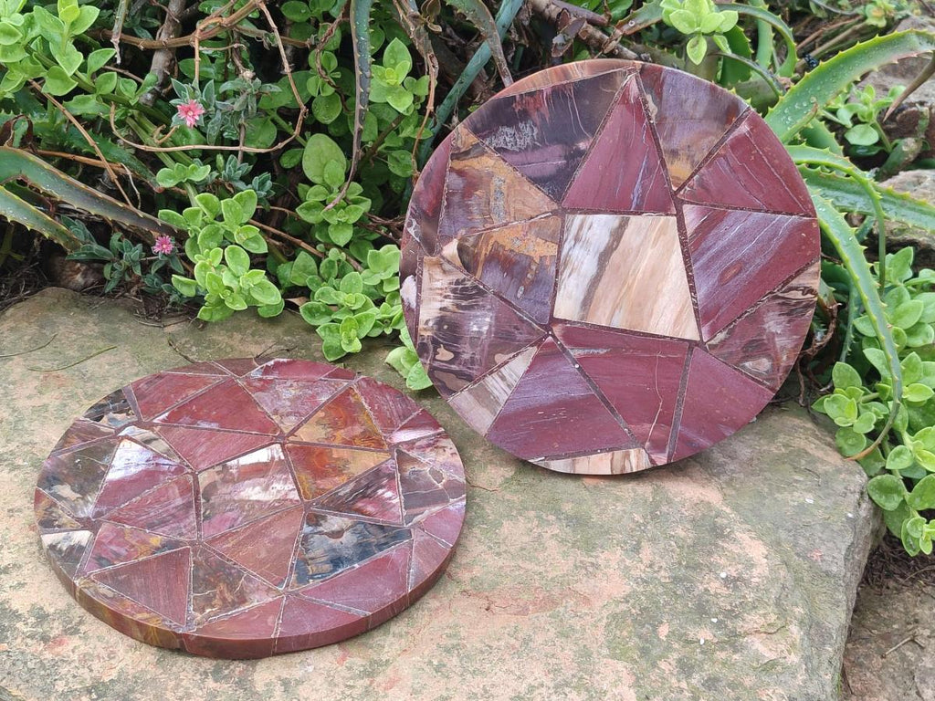 Hand Made Red Podocarpus Petrified Wood Conglomerate Plaques x 2 From Mahajanga, Madagascar