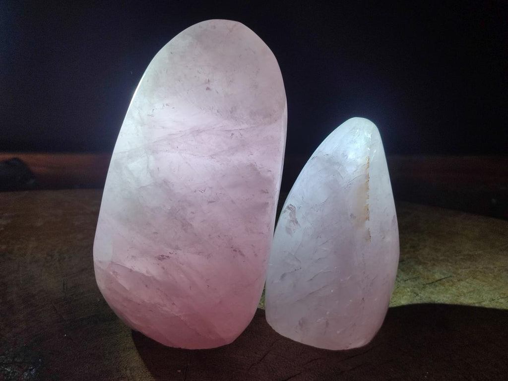 Polished Rose Quartz Standing Display Pieces x 7 From Zimbabwe