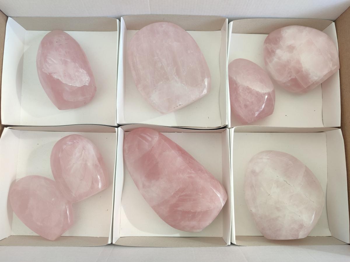 Polished Rose Quartz Standing Display Pieces x 7 From Zimbabwe