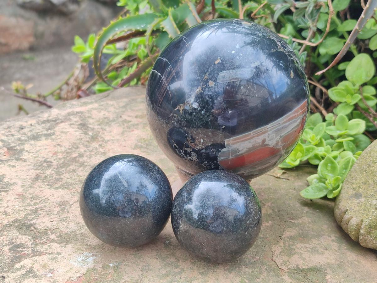 Polished Mix of Multi Mineral Spheres x 3 From Swaziland