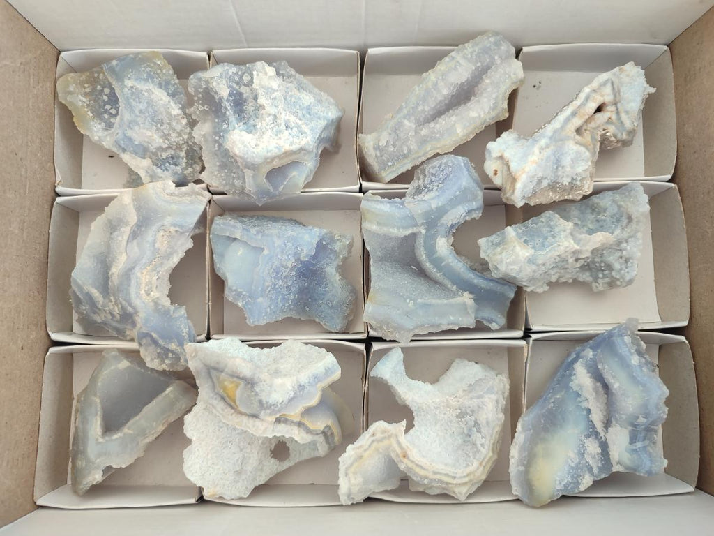Natural Etched Blue Chalcedony Specimens x 12 From Nsanje, Malawi