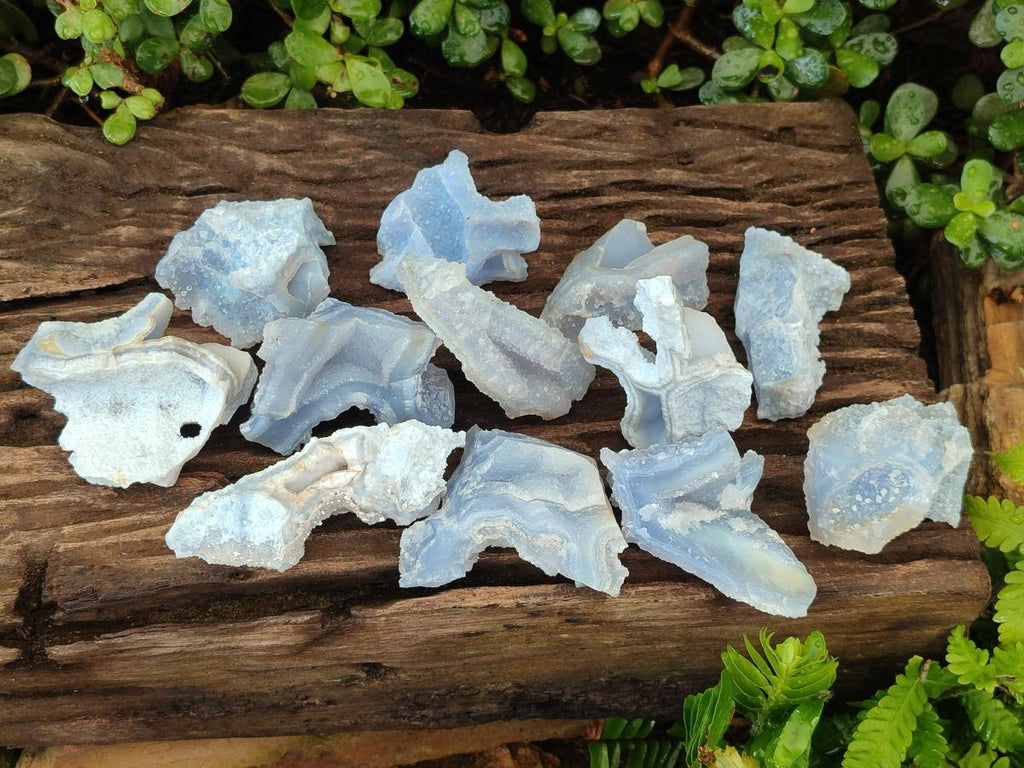 Natural Etched Blue Chalcedony Specimens x 12 From Nsanje, Malawi
