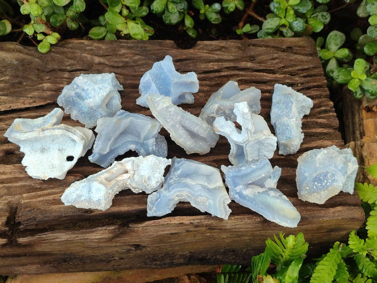 Natural Etched Blue Chalcedony Specimens x 12 From Nsanje, Malawi