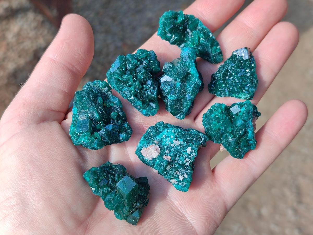 Natural Small Dioptase Specimens on Dolomite Matrix x 20 From Tantara Mine, Congo