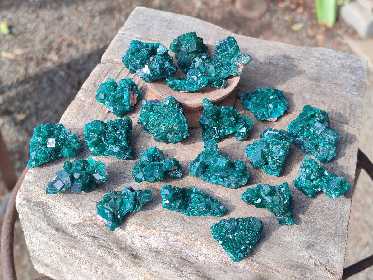 Natural Small Dioptase Specimens on Dolomite Matrix x 20 From Tantara Mine, Congo