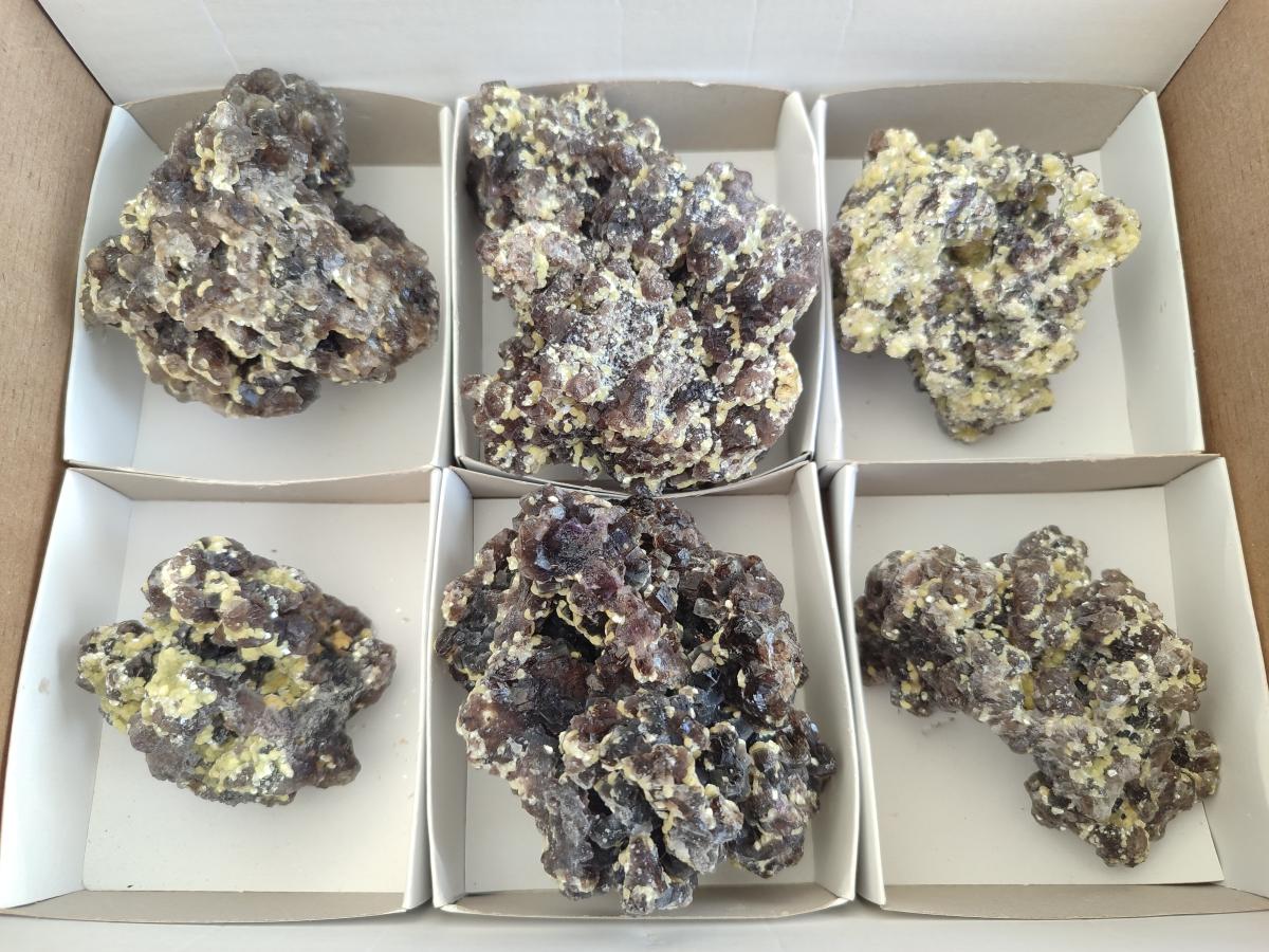Natural Smokey Fluorite Specimens with Yellow Muscovite Mica x 6 From Erongo, Namibia