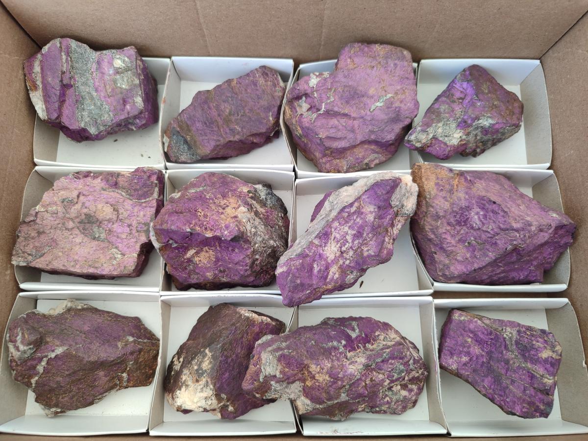 Natural Metallic Cobbed Purpurite Specimens x 12 From Erongo, Namibia