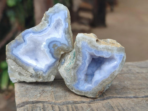 Polished One Side Blue Lace Agate Geodes x 12 From Nsanje, Malawi