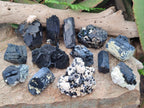 Natural Schorl Black Tourmaline Crystal Specimens with Associated Minerals x 13 From Erongo, Namibia