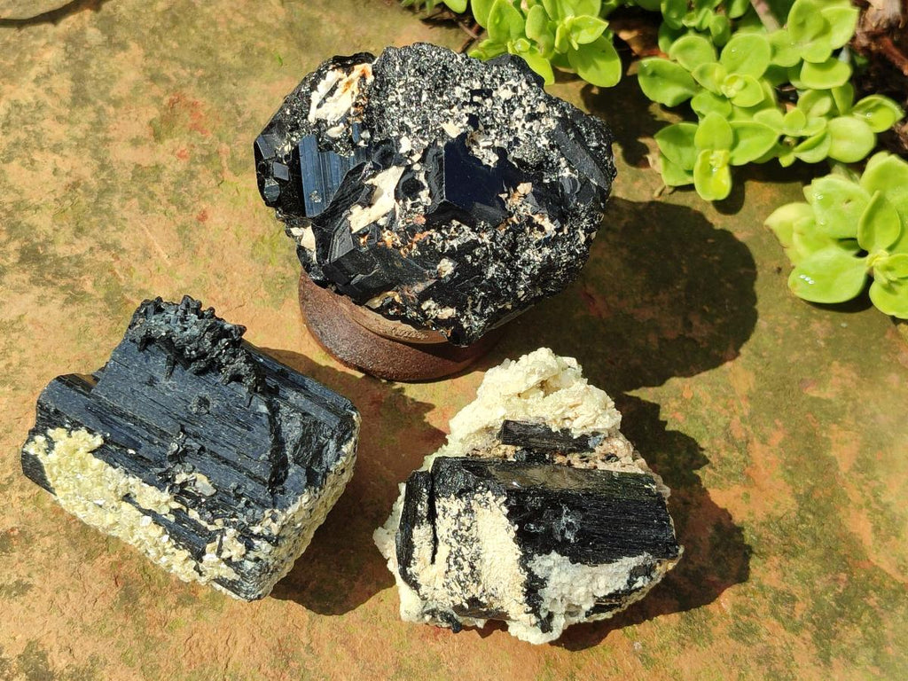 Natural Schorl Black Tourmaline Crystal Specimens with Associated Minerals x 13 From Erongo, Namibia