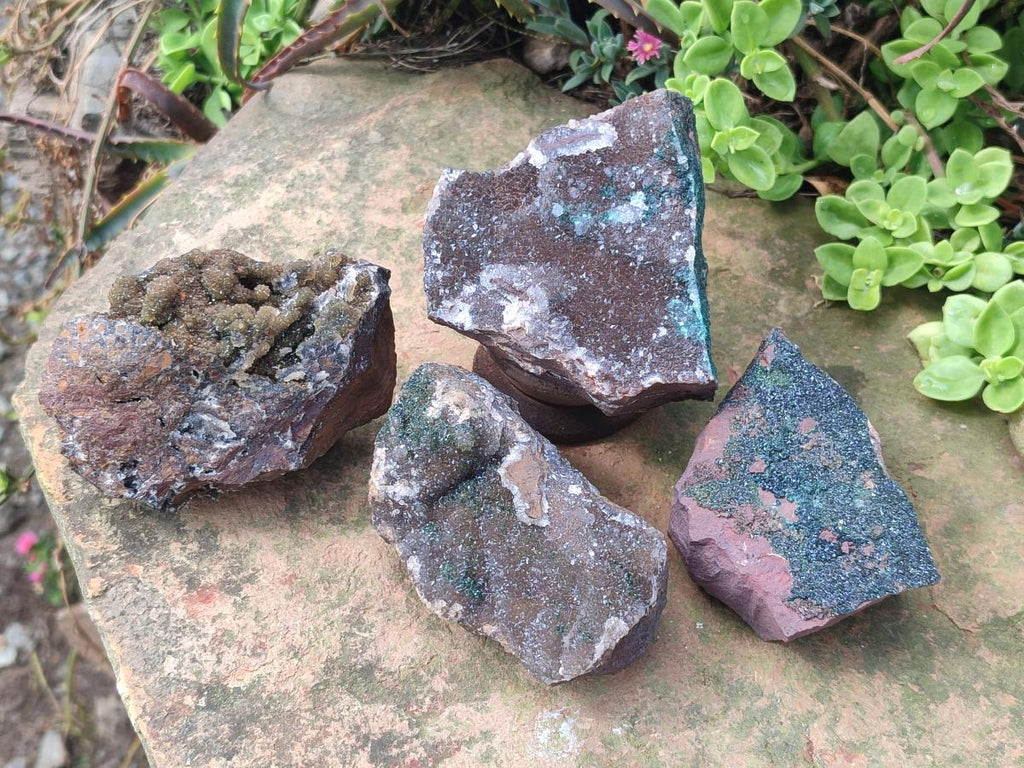 Natural Hemimorphite Specimens with Malachite on Dolomite Matrix x 4 From Lupoto Mine, Congo