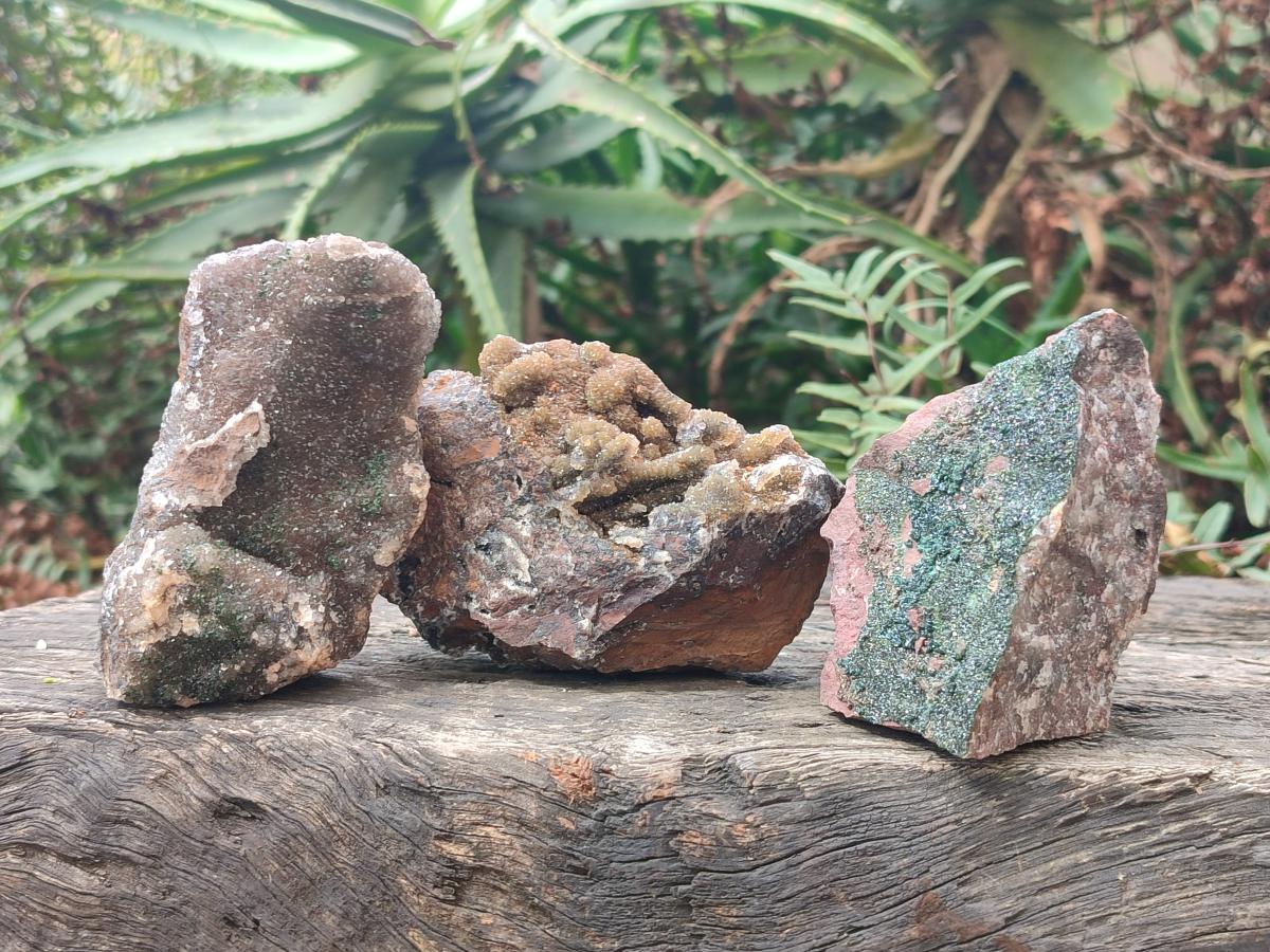 Natural Hemimorphite Specimens with Malachite on Dolomite Matrix x 4 From Lupoto Mine, Congo
