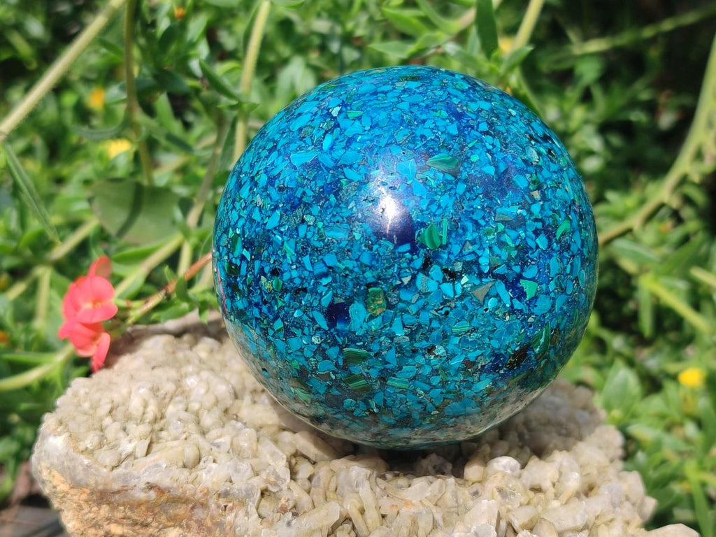 Hand Made Conglomerate Chrysocolla Spheres with Azurite and Malachite x 2 From Congo