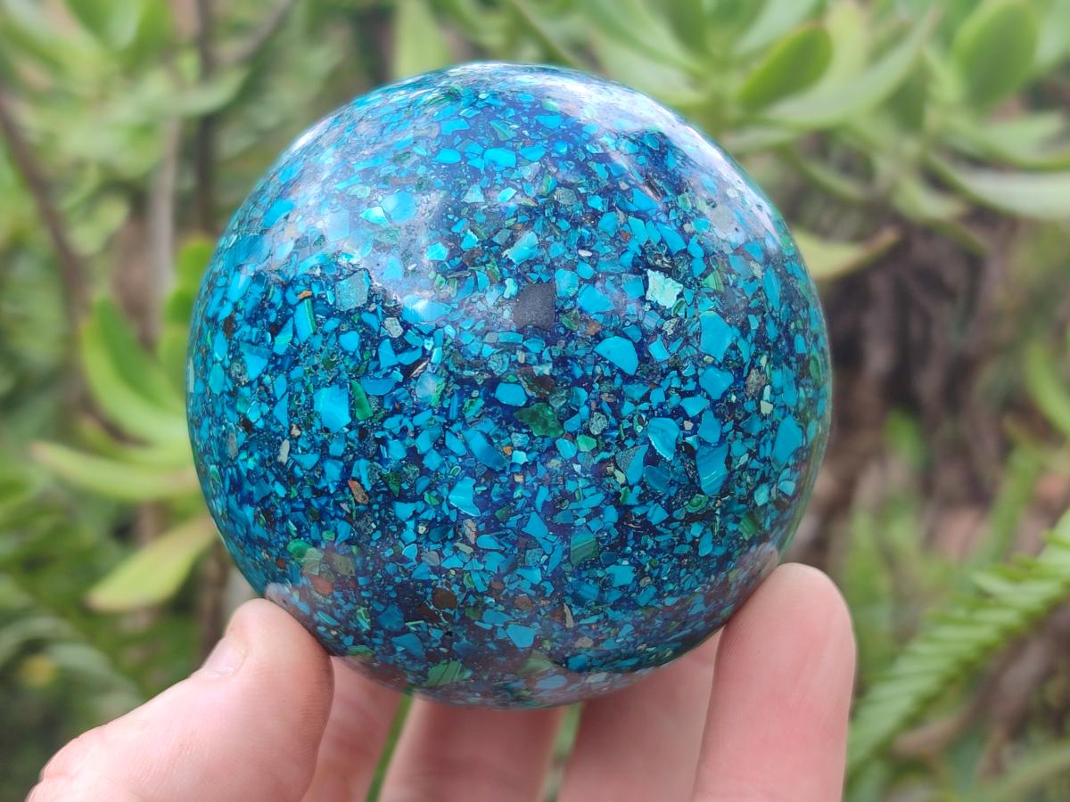 Hand Made Conglomerate Chrysocolla Spheres with Azurite and Malachite x 2 From Congo