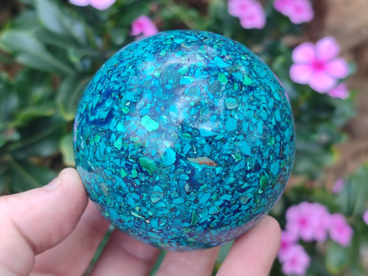 Hand Made Conglomerate Chrysocolla Spheres with Azurite and Malachite x 2 From Congo