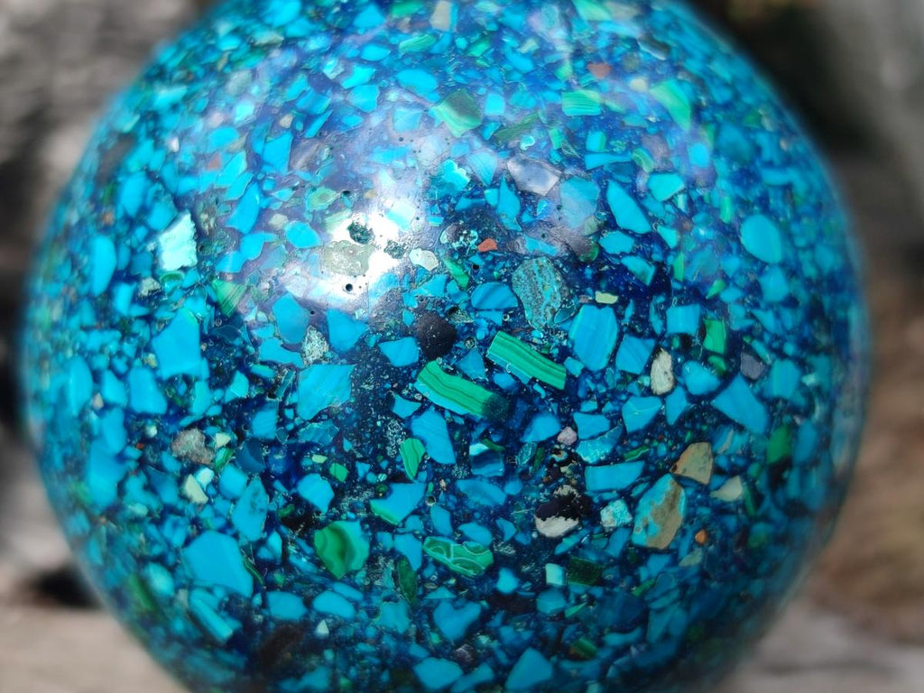 Hand Made Conglomerate Chrysocolla Spheres with Azurite and Malachite x 2 From Congo