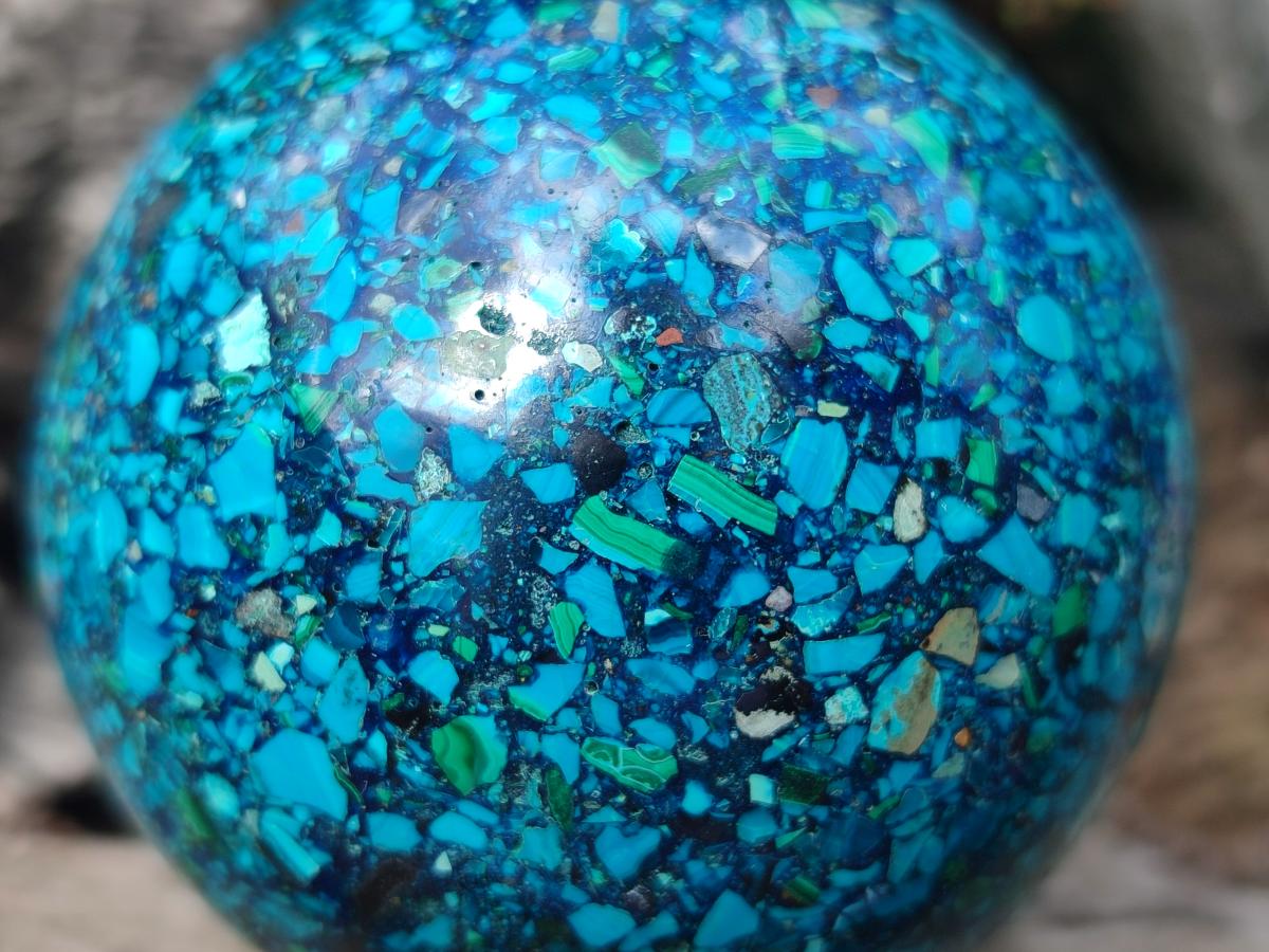 Hand Made Conglomerate Chrysocolla Spheres with Azurite and Malachite x 2 From Congo