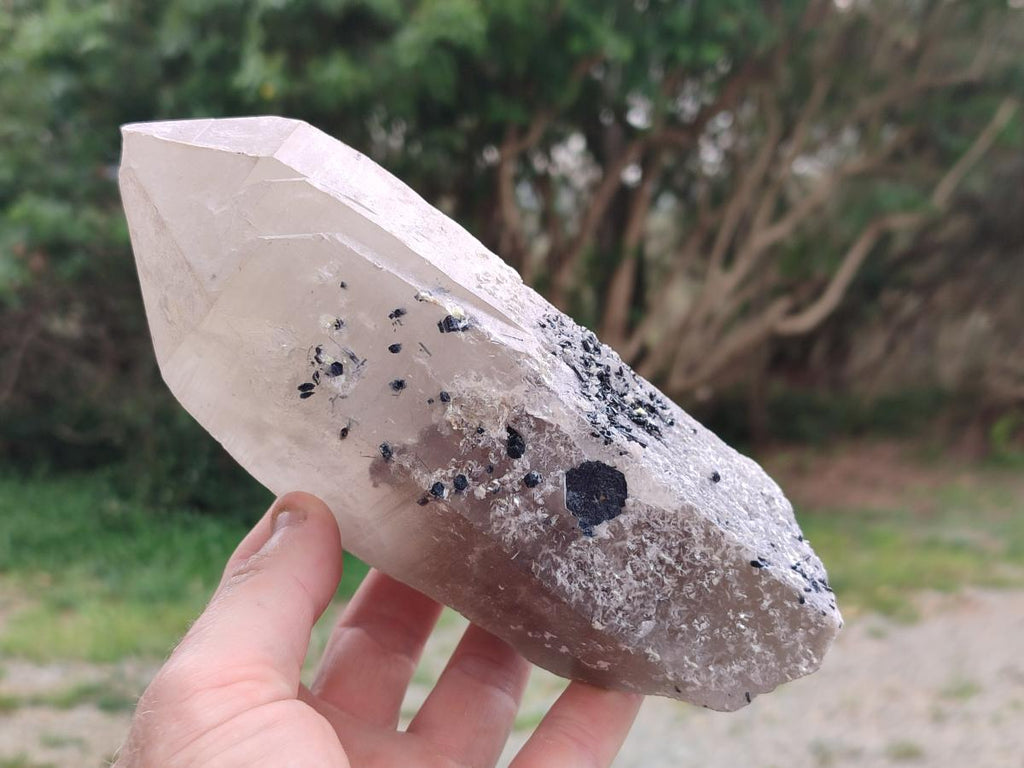 Natural Smokey Quartz Crystals with Black Tourmaline and Hyalite Opal x 3 From Erongo, Namibia