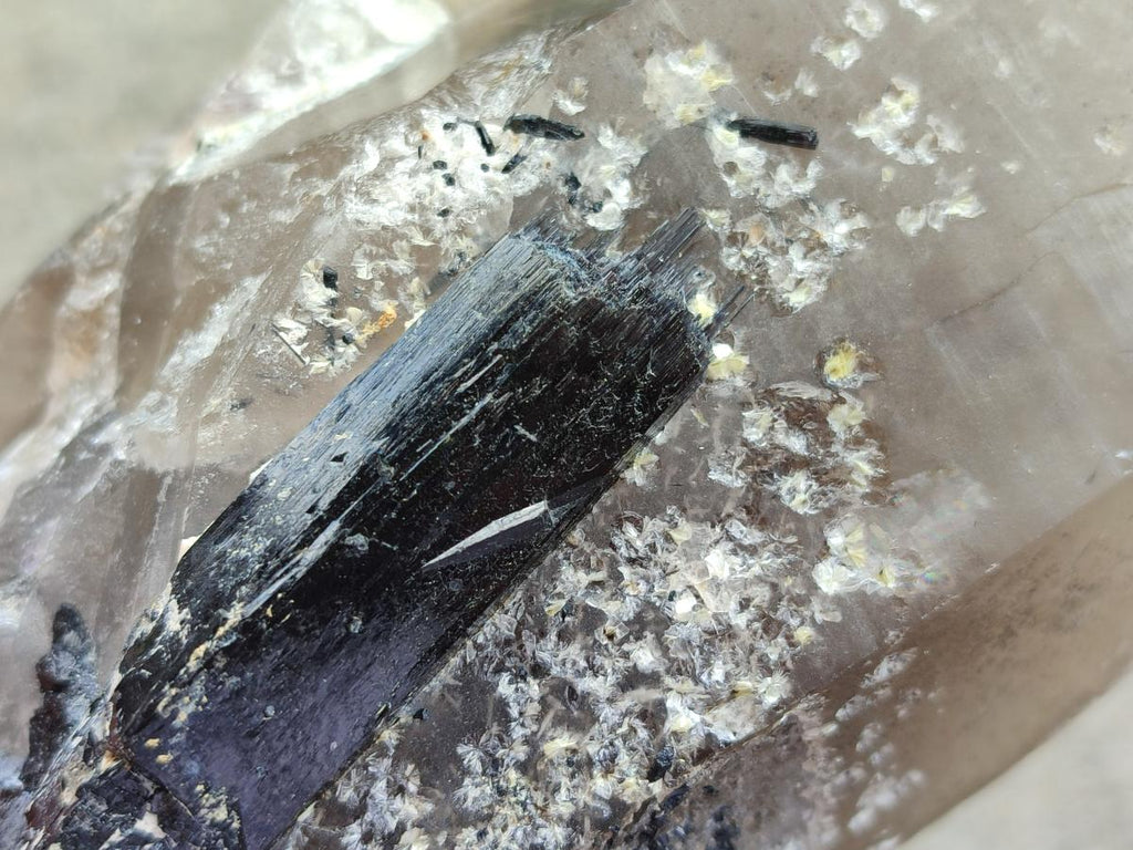 Natural Smokey Quartz Crystals with Black Tourmaline and Hyalite Opal x 3 From Erongo, Namibia