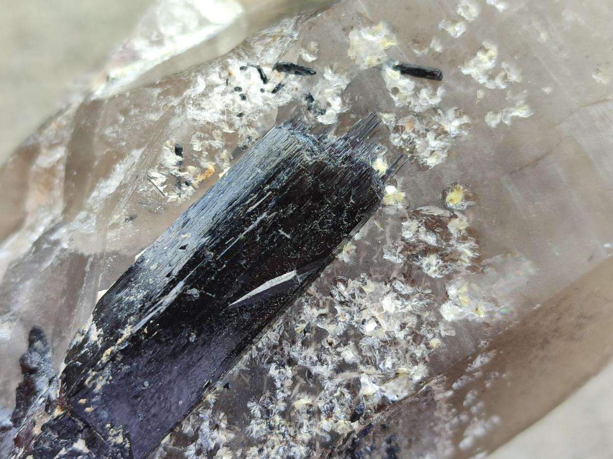 Natural Smokey Quartz Crystals with Black Tourmaline and Hyalite Opal x 3 From Erongo, Namibia