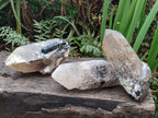 Natural Smokey Quartz Crystals with Black Tourmaline and Hyalite Opal x 3 From Erongo, Namibia