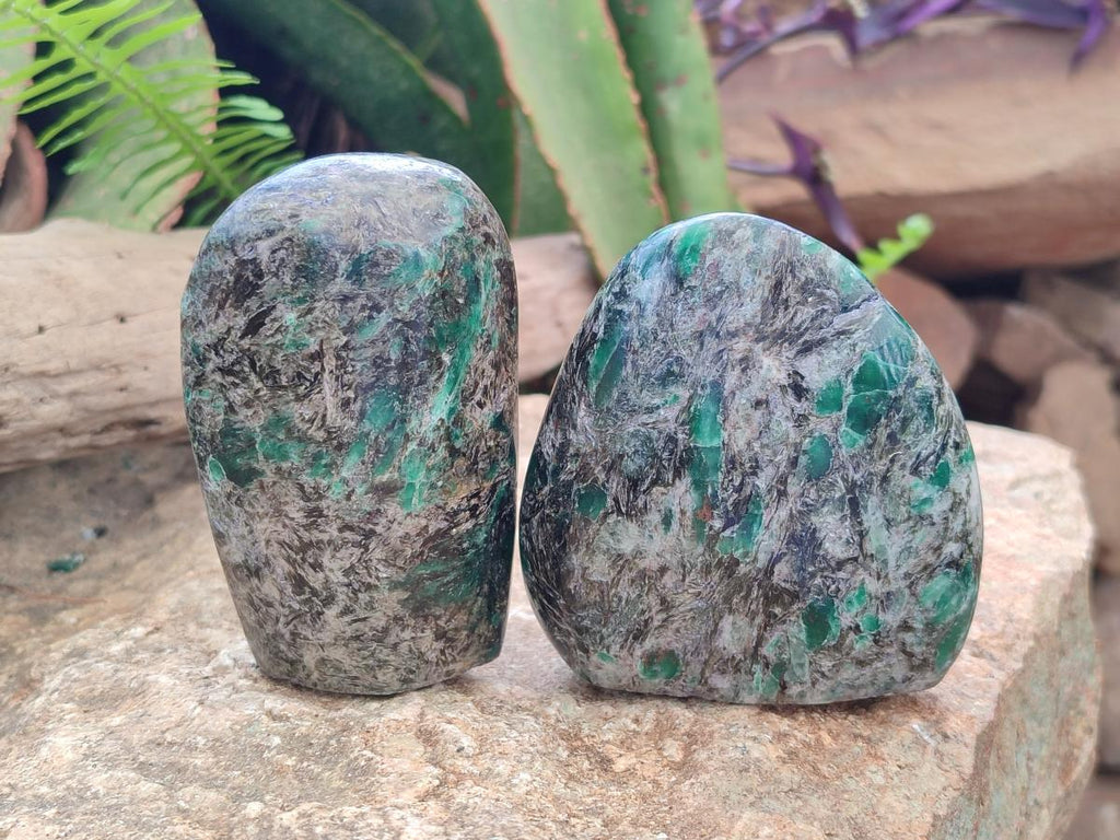 Polished Emerald Mica 'Mutokolite' Standing Display Pieces x 3 From Mutoko, Zimbabwe