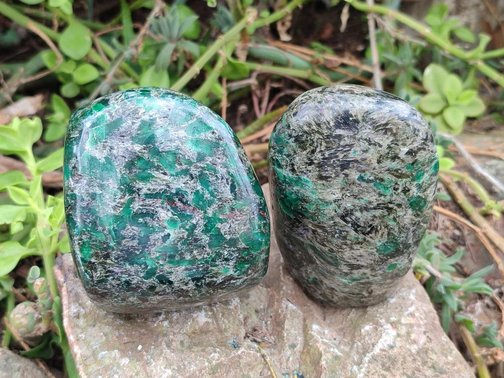 Polished Emerald Mica 'Mutokolite' Standing Display Pieces x 3 From Mutoko, Zimbabwe