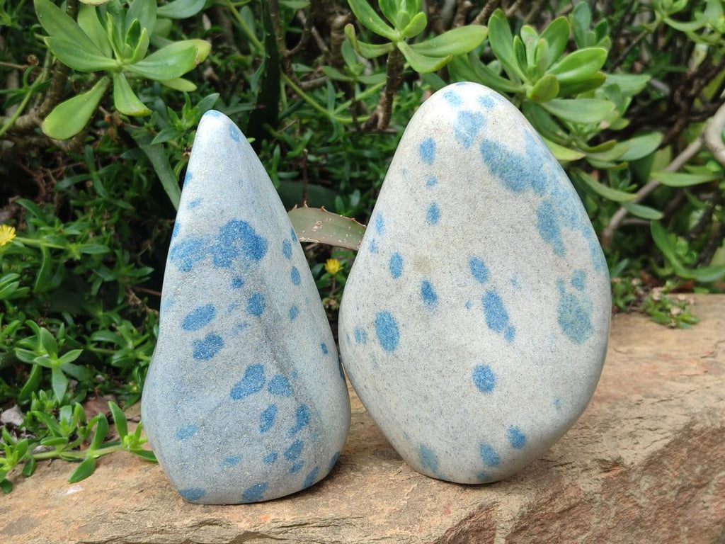 Polished Blue Spotted Spinel in Quartz Standing Display Pieces x 2 From Madagascar