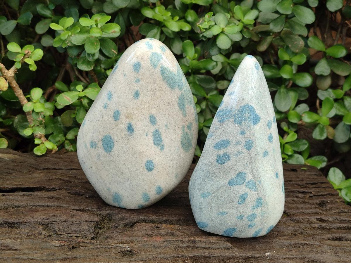 Polished Blue Spotted Spinel in Quartz Standing Display Pieces x 2 From Madagascar