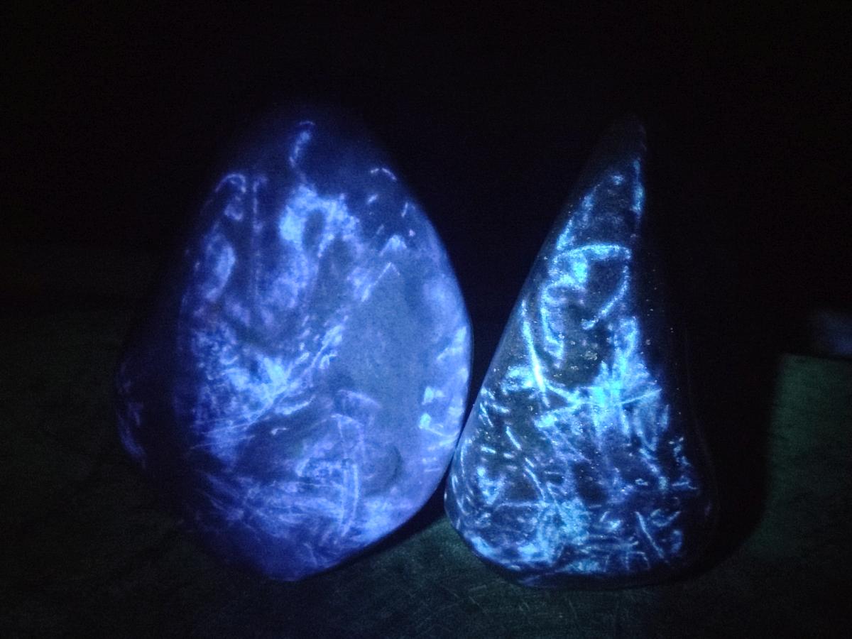 Polished Blue Spotted Spinel in Quartz Standing Display Pieces x 2 From Madagascar