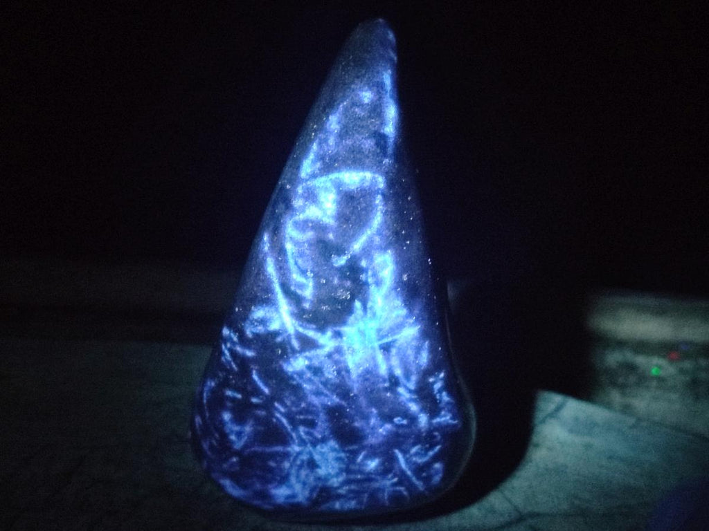 Polished Blue Spotted Spinel in Quartz Standing Display Pieces x 2 From Madagascar