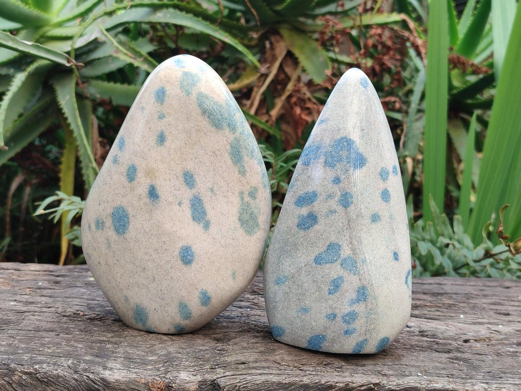 Polished Blue Spotted Spinel in Quartz Standing Display Pieces x 2 From Madagascar
