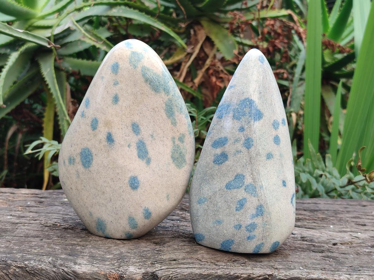 Polished Blue Spotted Spinel in Quartz Standing Display Pieces x 2 From Madagascar