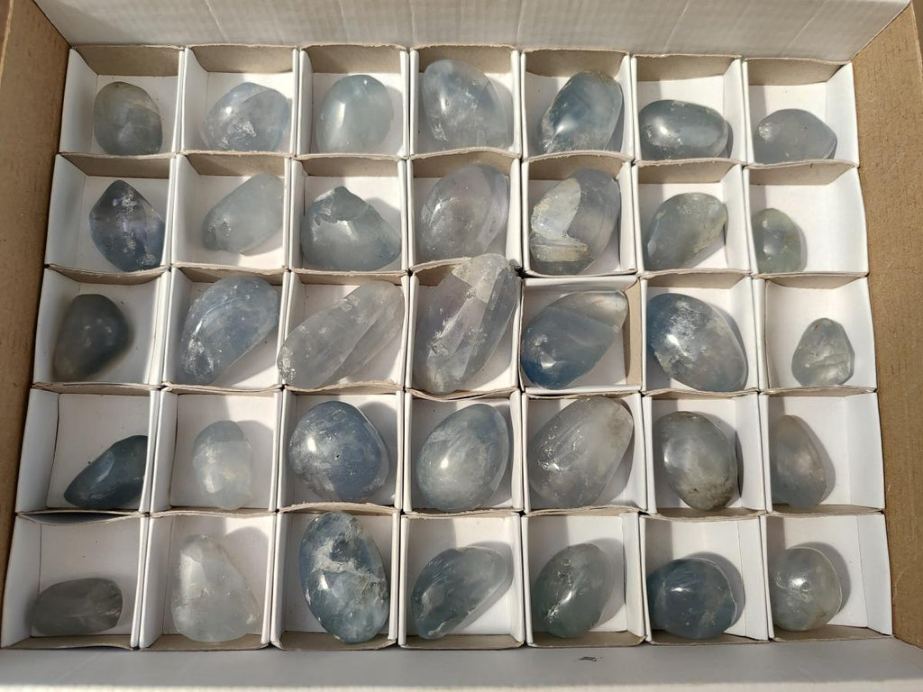 Polished Blue Celestite Free Forms x 35 From Sakoany, Madagascar