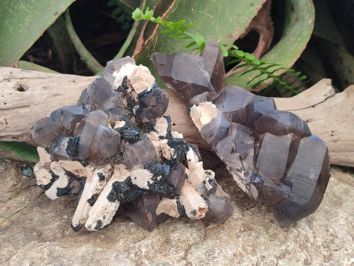 Natural Smokey Quartz Clusters with Associated Minerals x 2 From Erongo, Namibia